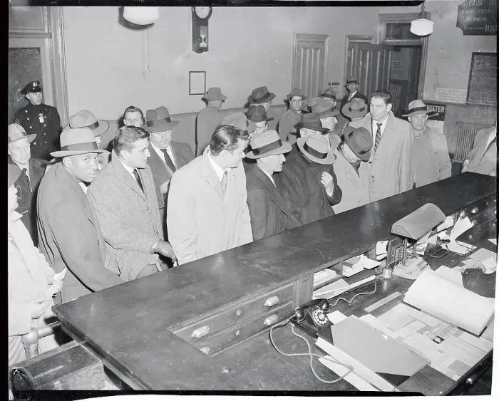 Framed Print : CCNY Basketball Players at Police Station Framed Print : CCNY Basketball Players at Police Station