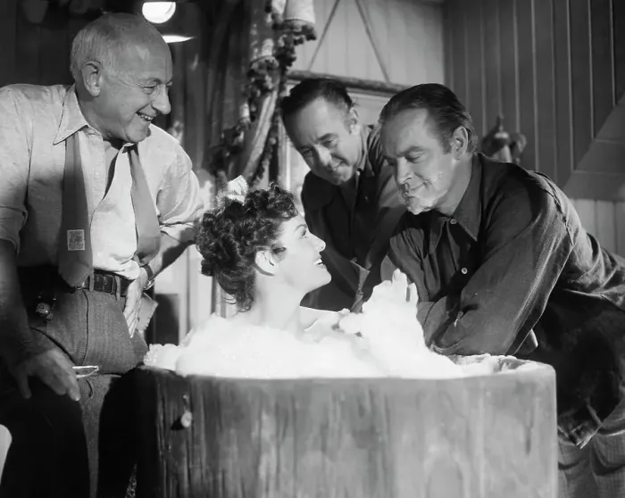 Framed Print : Cecil B. Demille and Friends Oversee Jane Russell's Bathtub Scene Framed Print : Cecil B. Demille and Friends Oversee Jane Russell's Bathtub Scene