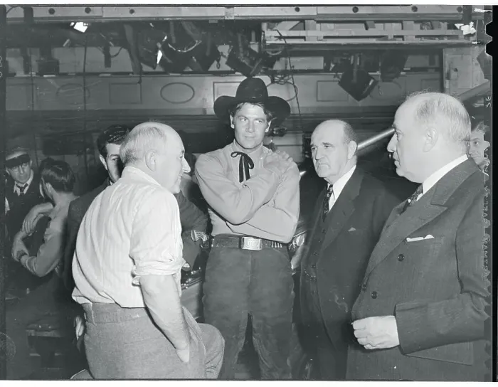 Framed Print : Cecil B. DeMille Meeting and Joel McCrea With Union Pacific and Affiliates