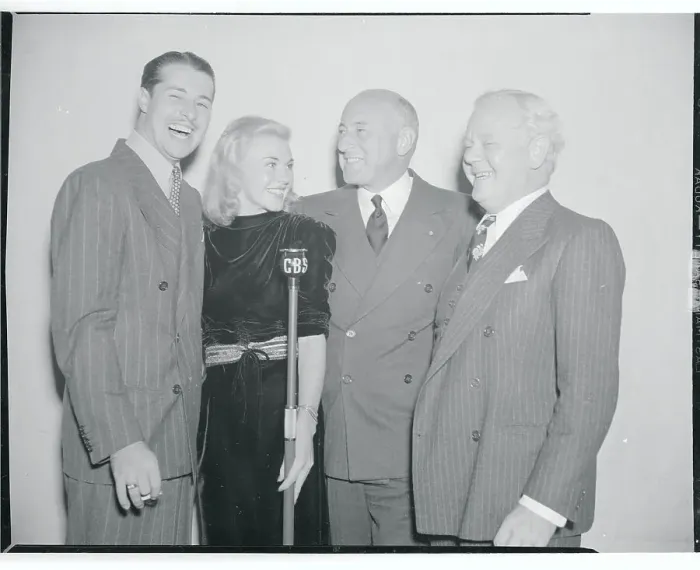 Framed Print : Cecil B. DeMille Posing With Actors at CBS Microphone Framed Print : Cecil B. DeMille Posing With Actors at CBS Microphone