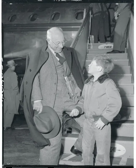 Framed Print : Cecil B. DeMille Talking With Young Grandson at Airplane Framed Print : Cecil B. DeMille Talking With Young Grandson at Airplane