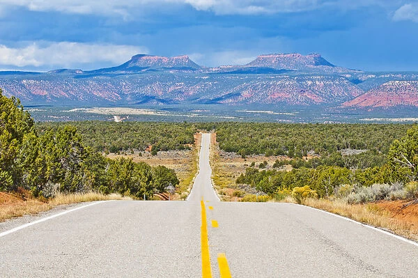 Cedar Mesa, State Highway 261 with Bears Ears on horizon, Bears Ears National Monument, Utah, USA