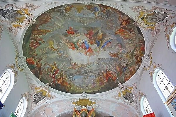 Ceiling fresco, Roman Catholic parish church of St. Peter and Paul, interior, Mittenwald, Garmisch Partenkirchen district, Upper Bavaria, Bavaria, Germany