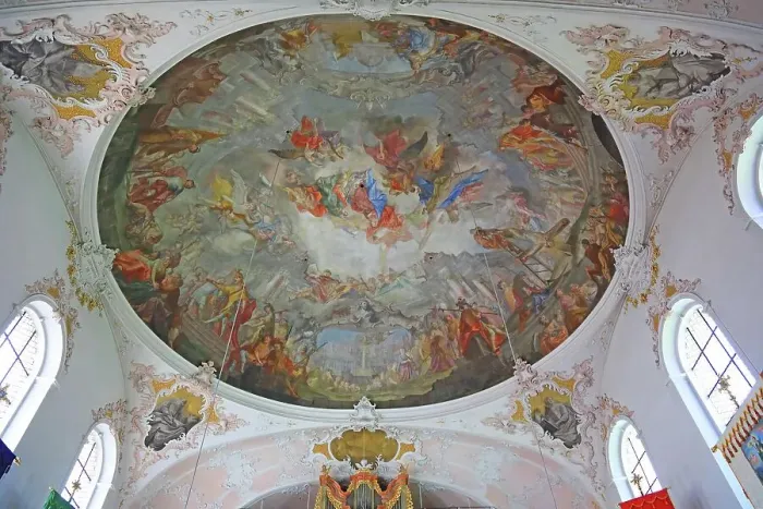 Framed Print : Ceiling fresco, Roman Catholic parish church of St. Peter and Paul, interior, Mittenwald, Garmisch Partenkirchen district, Upper Bavaria, Bavaria, Germany Framed Print : Ceiling fresco, Roman Catholic parish church of St. Peter and Paul, interior, Mittenwald, Garmisch Partenkirchen district, Upper Bavaria, Bavaria, Germany