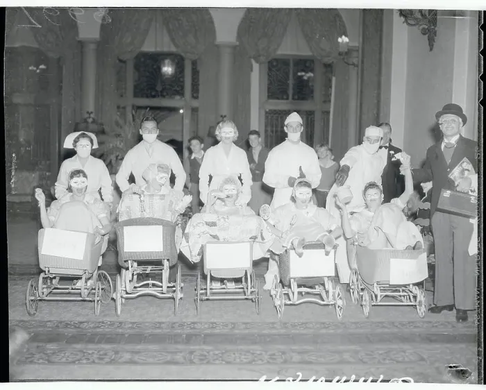 Framed Print : Celebrities Dressed as Dionne Quintuplets for Halloween Framed Print : Celebrities Dressed as Dionne Quintuplets for Halloween