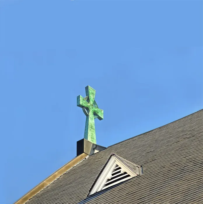Framed Print : Celtic Cross On Church Roof Framed Print : Celtic Cross On Church Roof
