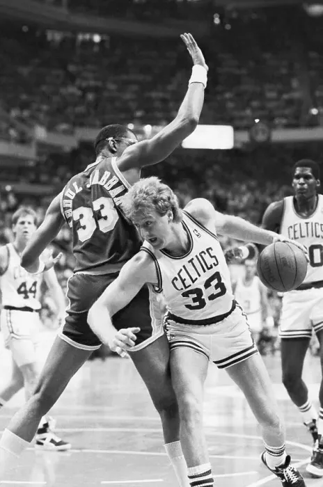 Framed Print : Celtics Larry Bird in Action verses Kareem Abdul-Jabar Framed Print : Celtics Larry Bird in Action verses Kareem Abdul-Jabar