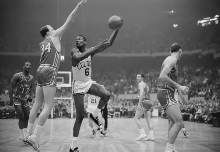 Framed Print : Celtics Russell Hooking Shot Framed Print : Celtics Russell Hooking Shot