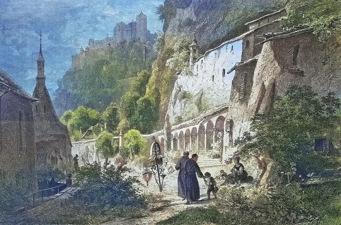 Framed Print : The cemetery of St. Peter in Salzburg, Austria, historical engraving, 1869, Historic, digitally restored reproduction from a 19th century original, coloured, exact date unknown