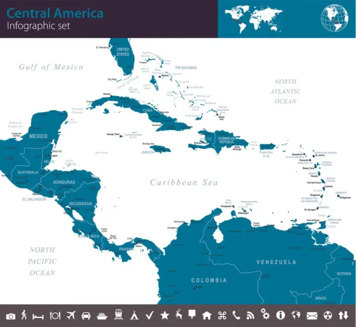Framed Print : Central America - Infographic map - illustration Framed Print : Central America - Infographic map - illustration