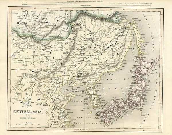 Central Asia including Japan antique map 19th century 1843