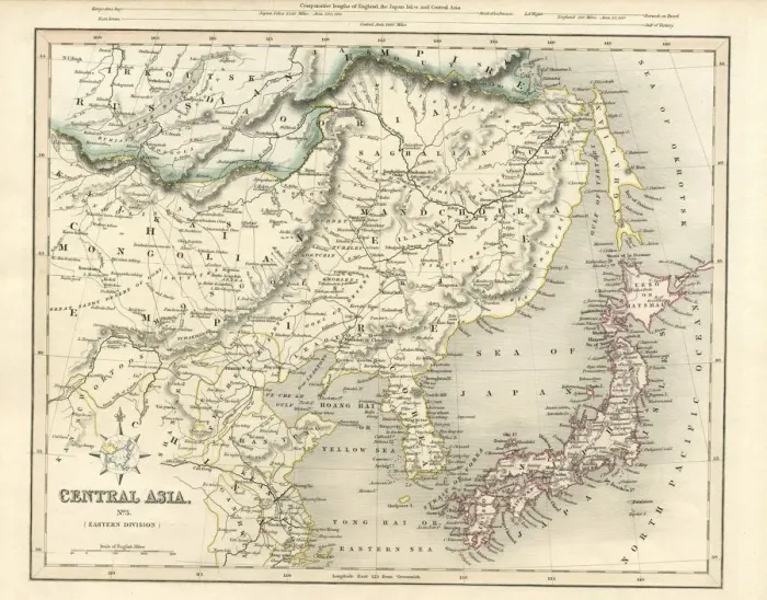 Framed Print : Central Asia including Japan antique map 19th century 1843 Framed Print : Central Asia including Japan antique map 19th century 1843