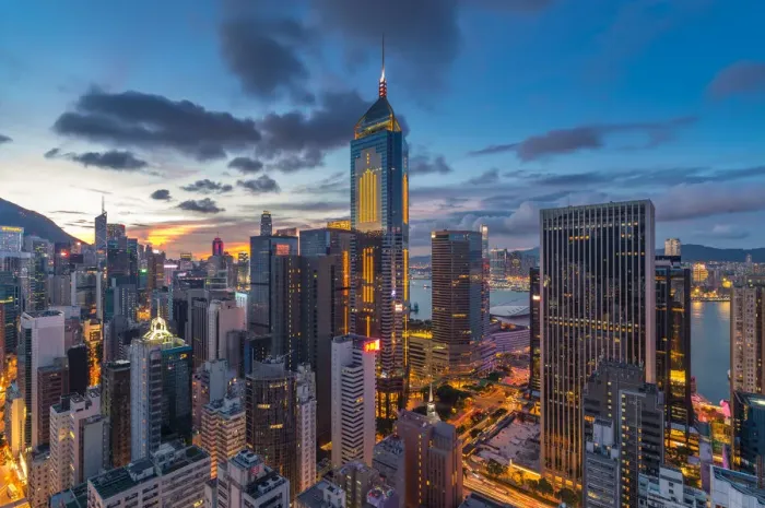 Framed Print : Central business district of Hong Kong at night Framed Print : Central business district of Hong Kong at night