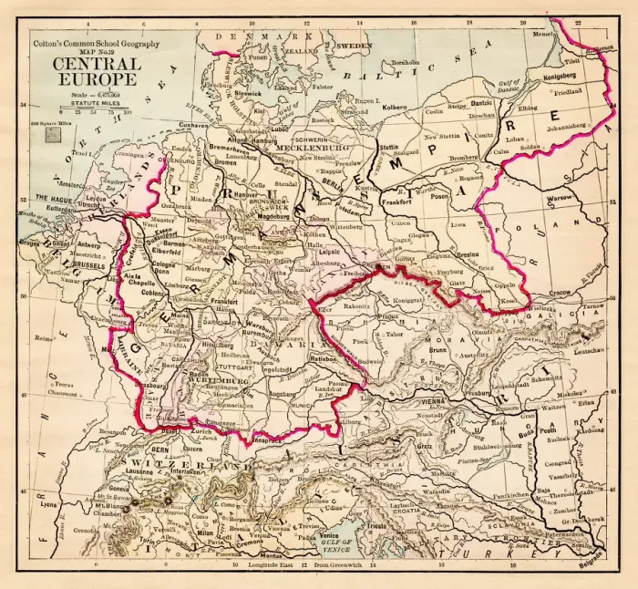 Framed Print : Central Europe map 1881 Framed Print : Central Europe map 1881