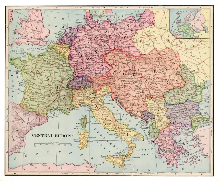 Framed Print : Central Europe map 1892 Framed Print : Central Europe map 1892