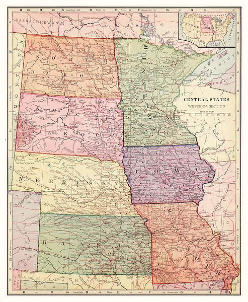 Central states USA map 1892