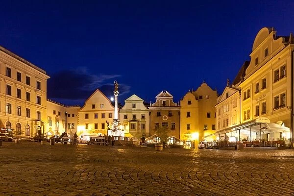 Cesky Krumlov Town Square at Night, Bohemia, Czech Republic