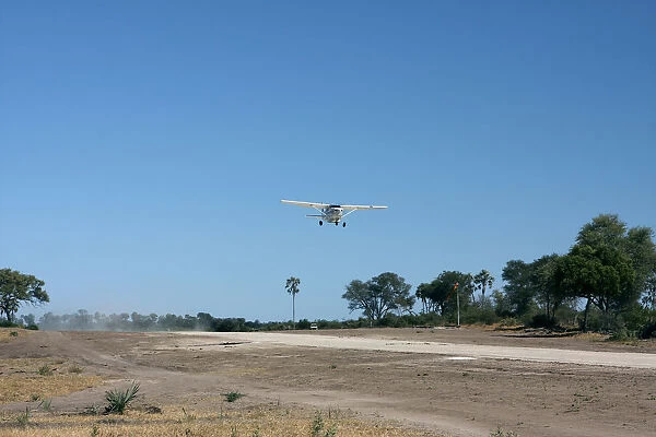 Cessna in approach for a landing, the Okavango Delta, Botswana, Africa