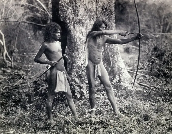 Framed Print : Ceylon Natives Using Bow and Arrow in the Woods