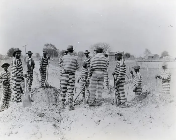 Framed Print : Chain Gang In Stripes Building Road