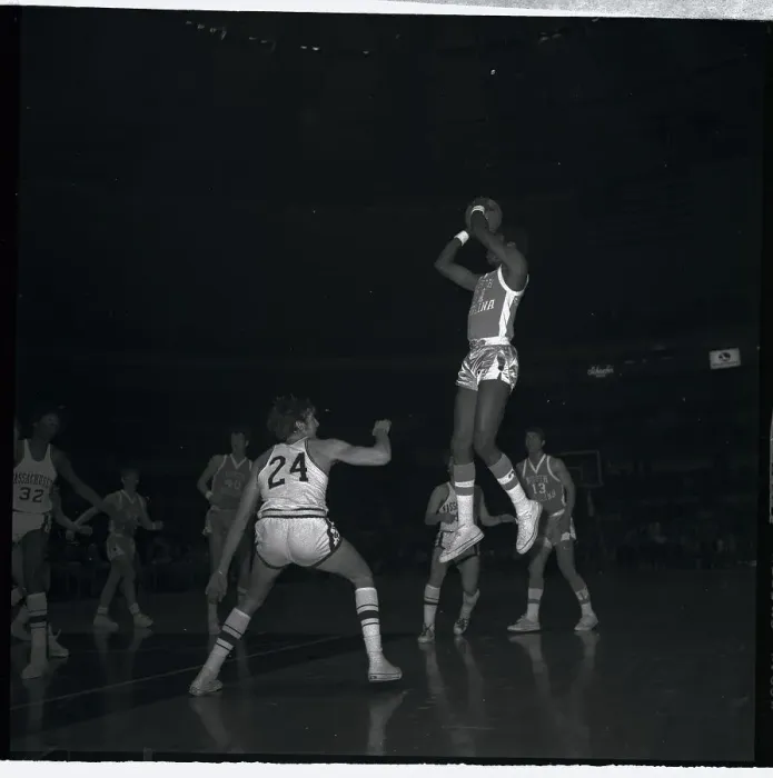 Framed Print : Bill Chamberlain Shooting Basketball