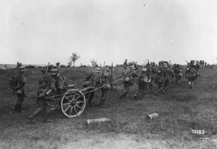 Framed Print : Champagne. circa 1918: German troops haul a gun into position in Champagne Framed Print : Champagne. circa 1918: German troops haul a gun into position in Champagne
