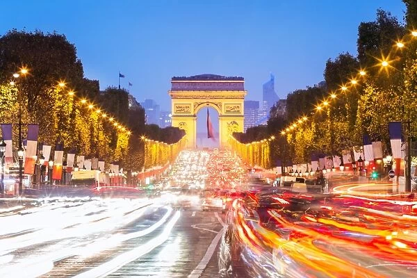 Champs Elysees and Arc de Triomphe at night, Paris