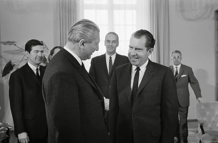 Framed Print : Chancellor Kurt George Kiesinger Conversing with Richard Nixon Framed Print : Chancellor Kurt George Kiesinger Conversing with Richard Nixon