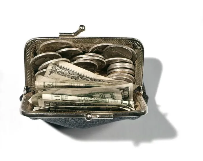 Framed Print : Change Purse With Bills And Coins Framed Print : Change Purse With Bills And Coins
