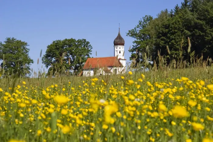 Framed Print : Chapel with blossoming meadow, Hubkapelle Chapel, Penzberg, Bavaria, Germany, Europe Framed Print : Chapel with blossoming meadow, Hubkapelle Chapel, Penzberg, Bavaria, Germany, Europe