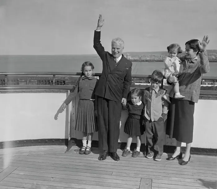 Framed Print : Chaplin Family on Deck of Queen Elizabeth Framed Print : Chaplin Family on Deck of Queen Elizabeth