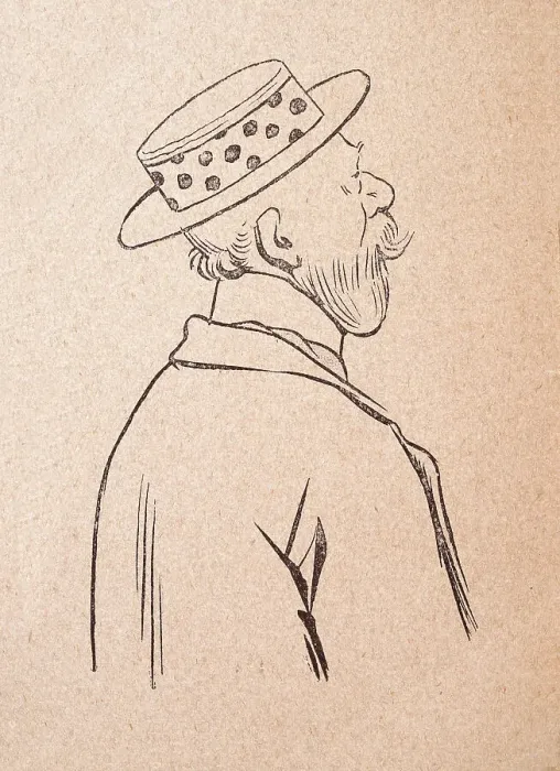 Framed Print : Character sketch of mature man with beard wearing boater hat with spotted pattern, French 1890s, 19th Century Framed Print : Character sketch of mature man with beard wearing boater hat with spotted pattern, French 1890s, 19th Century