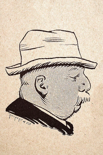 Character sketch of mature man with bushy moustache wearing hat, French 1890s, 19th Century