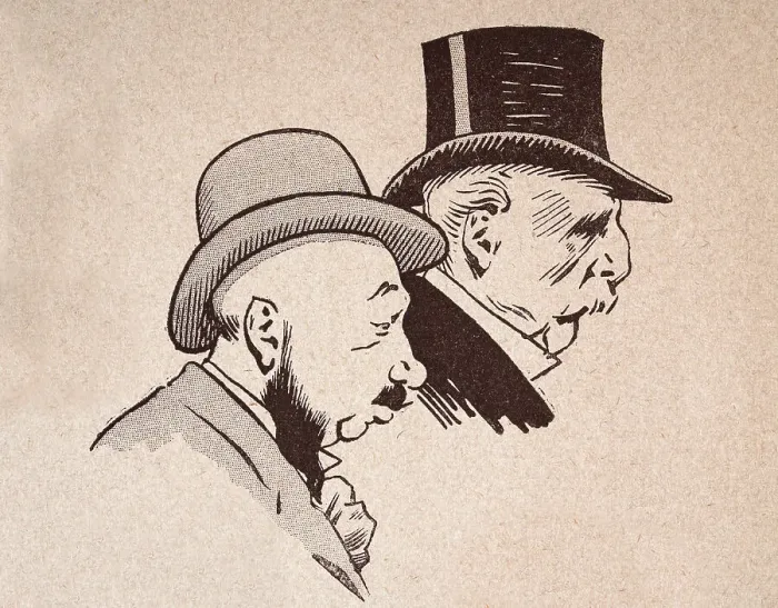 Framed Print : Character sketch of two mature men wearing hats, top hat, bowler, French 1890s, 19th Century Framed Print : Character sketch of two mature men wearing hats, top hat, bowler, French 1890s, 19th Century