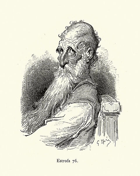 Character sketch of senior man with long white beard