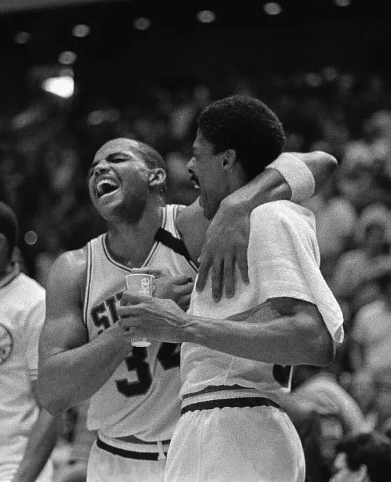 Framed Print : Charles Barkley and Julius Erving Celebrating Victory