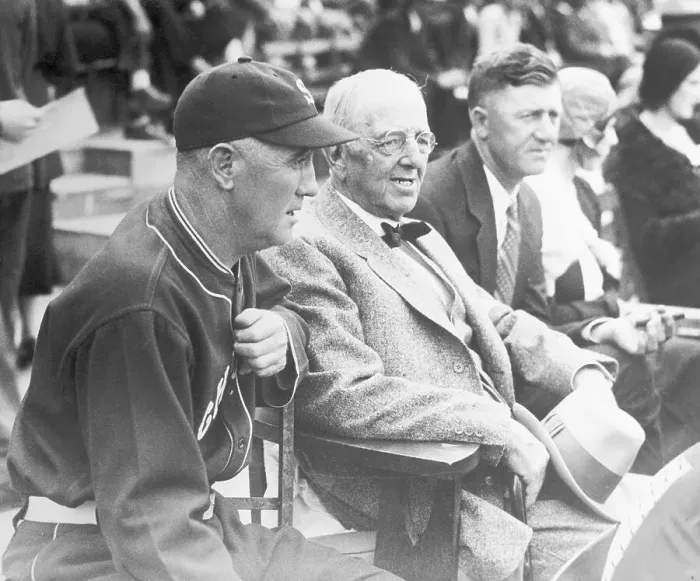 Framed Print : Charles Comiskey and Manager Donie Bush Watching Ball Game in Stadium