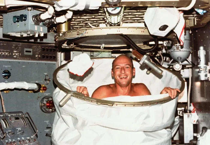 Framed Print : Charles Conrad Jr. Taking Shower in Space Station Framed Print : Charles Conrad Jr. Taking Shower in Space Station