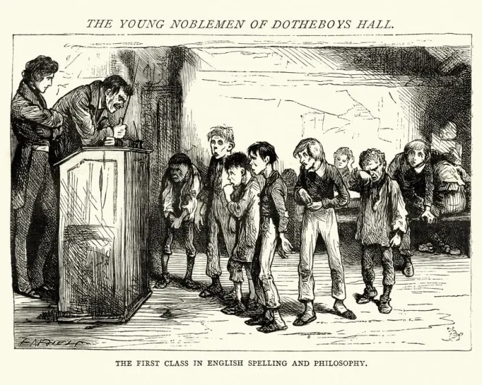Framed Print : Charles Dickens, Nicholas Nickleby, first class in english spelling Framed Print : Charles Dickens, Nicholas Nickleby, first class in english spelling