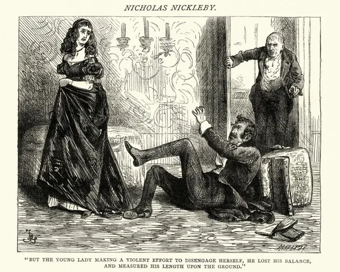 Framed Print : Charles Dickens, Nicholas Nickleby, he lost his balance Framed Print : Charles Dickens, Nicholas Nickleby, he lost his balance