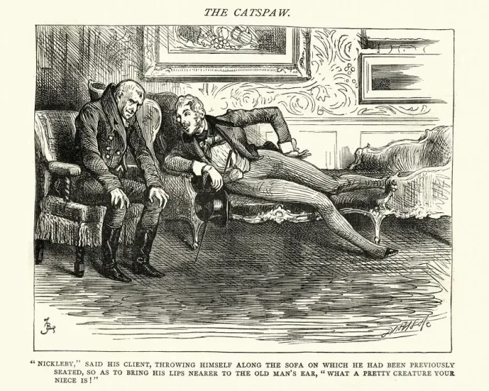 Framed Print : Charles Dickens, Nicholas Nickleby, throwing himself along the sofa Framed Print : Charles Dickens, Nicholas Nickleby, throwing himself along the sofa
