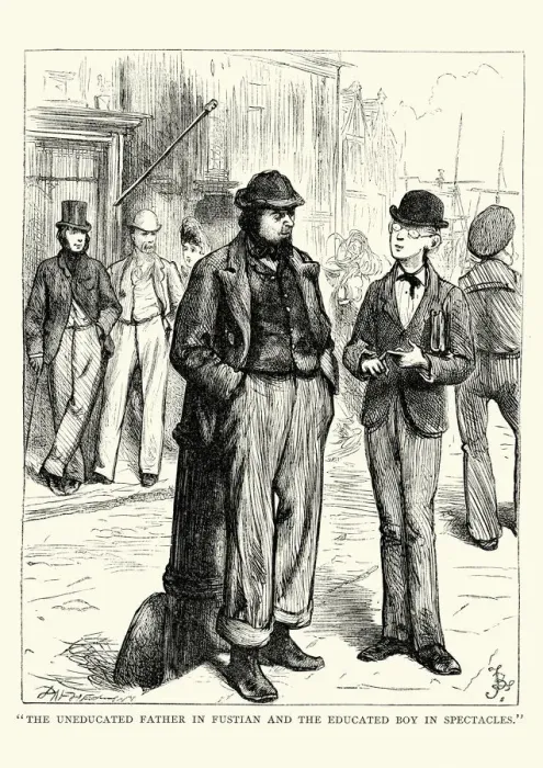 Framed Print : Charles Dickens - The uneducated father in fustian Framed Print : Charles Dickens - The uneducated father in fustian