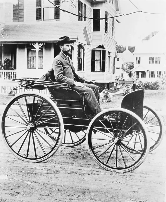 Framed Print : Charles E. Duryea in Horseless Carriage
