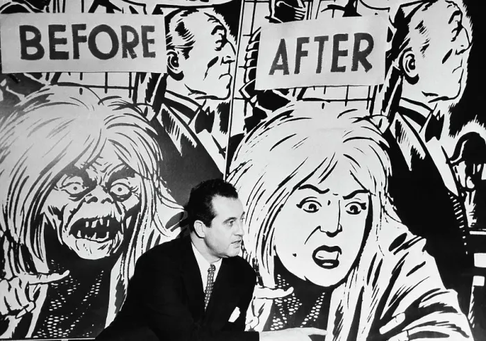 Framed Print : Charles F. Murphy Sitting in Front of Comic Visual Display