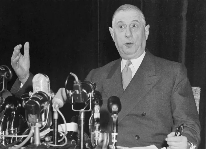 Framed Print : Charles De Gaulle Speaking at Microphones Framed Print : Charles De Gaulle Speaking at Microphones