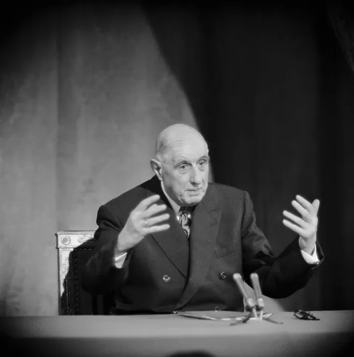 Framed Print : Charles de Gaulle Speaking at Press Conference Framed Print : Charles de Gaulle Speaking at Press Conference