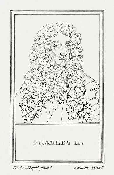 Charles II (630-1685), British king, copper engraving, published in 1805