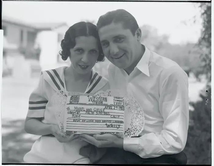 Framed Print : Charles J. Bigelow and Wife Displaying Telegram Cake Framed Print : Charles J. Bigelow and Wife Displaying Telegram Cake