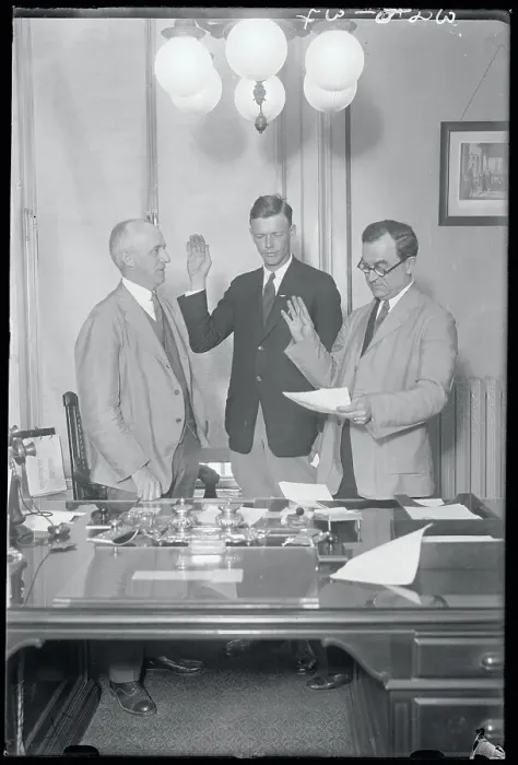 Framed Print : Charles Lindbergh Attending Passport Hearing Framed Print : Charles Lindbergh Attending Passport Hearing