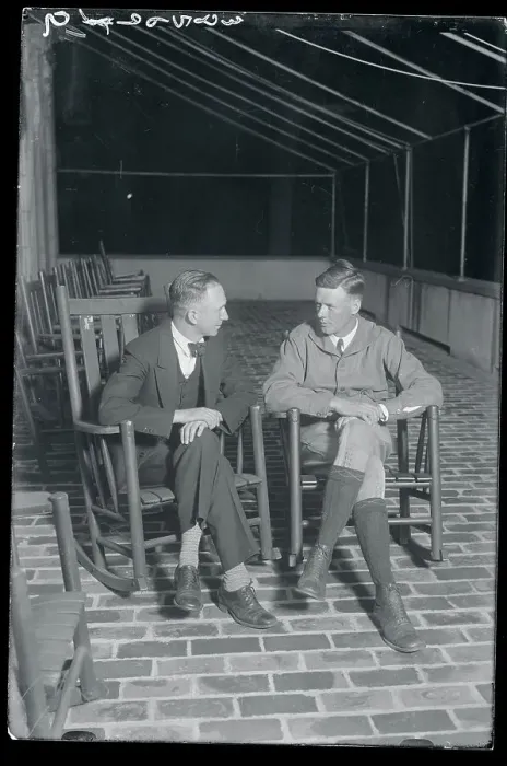Framed Print : Charles Lindbergh and Clarence Chamberlain Sitting on Deck and Conversing Framed Print : Charles Lindbergh and Clarence Chamberlain Sitting on Deck and Conversing